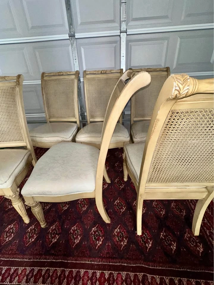 Set of 6 Vintage Louis XVI Style Painted Wood & Double-Cane Dini - photo 5