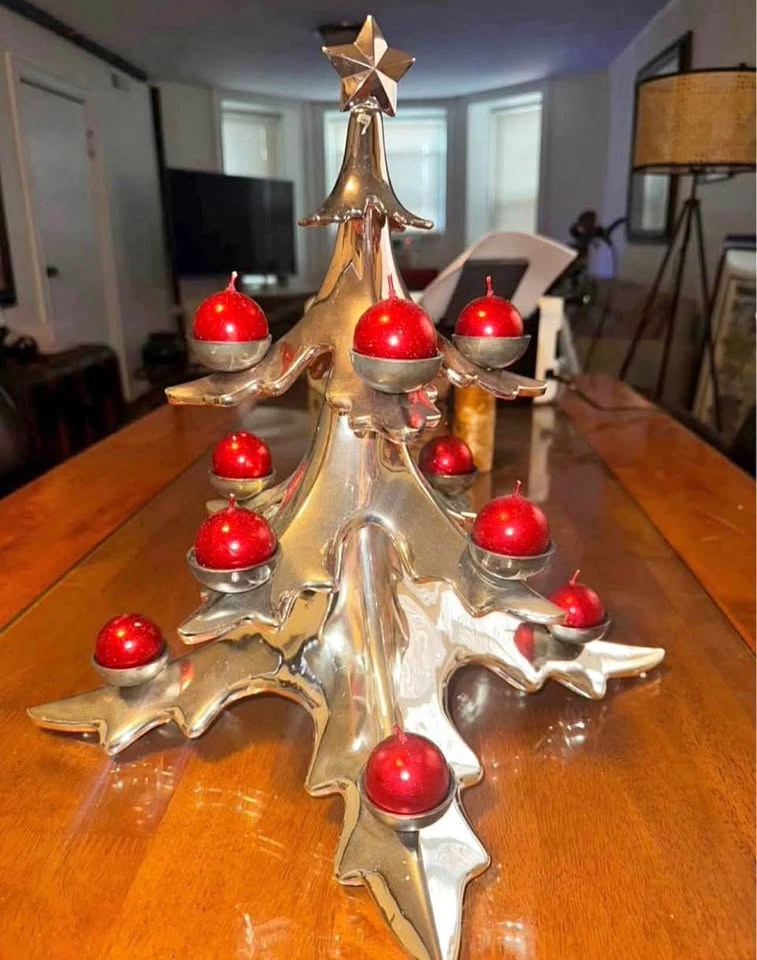 Vintage Pottery Barn Silver Christmas Tree Candelabra Holder