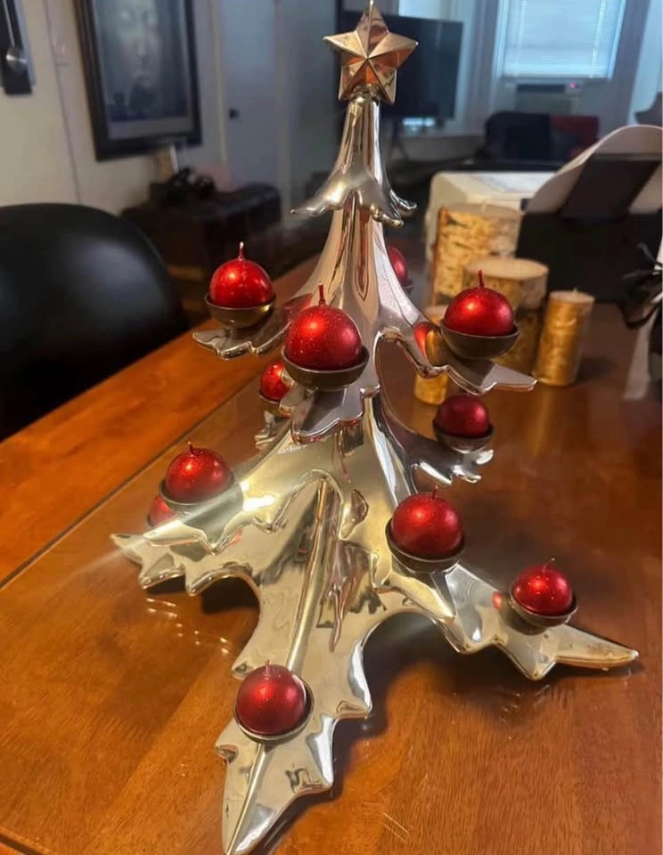Vintage Pottery Barn Silver Christmas Tree Candelabra Holder - photo 3