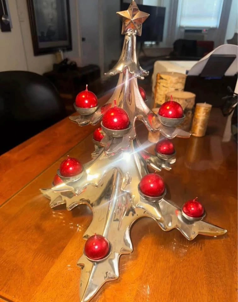 Vintage Pottery Barn Silver Christmas Tree Candelabra Holder - photo 4