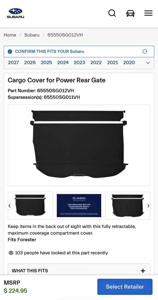 Brand New OEM Subaru Forester Cargo Cover (2014-2018) - Power Ga