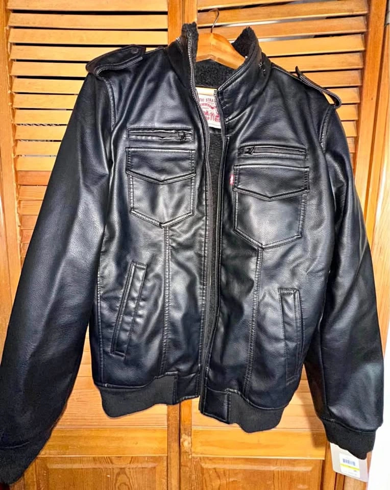NEW WITH TAGS Men's Sherpa Lined Faux Leather Aviator Bomber