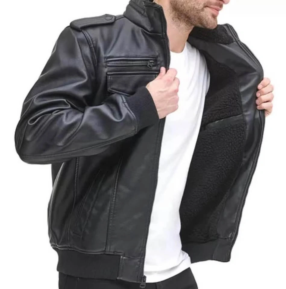NEW WITH TAGS Men's Sherpa Lined Faux Leather Aviator Bomber - photo 3