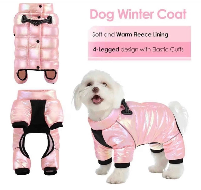 Brand NEW Pink Rhinestone Harness and Pink Winter Dog Snowsuit