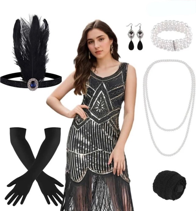 Brand New Ladies Size Small 1920’s Flapper Dress with accessorie