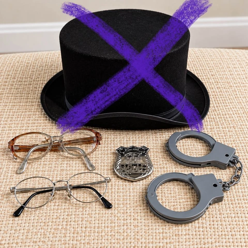 Halloween Costume Accessories Lot – Glasses, Badge & Handcuffs