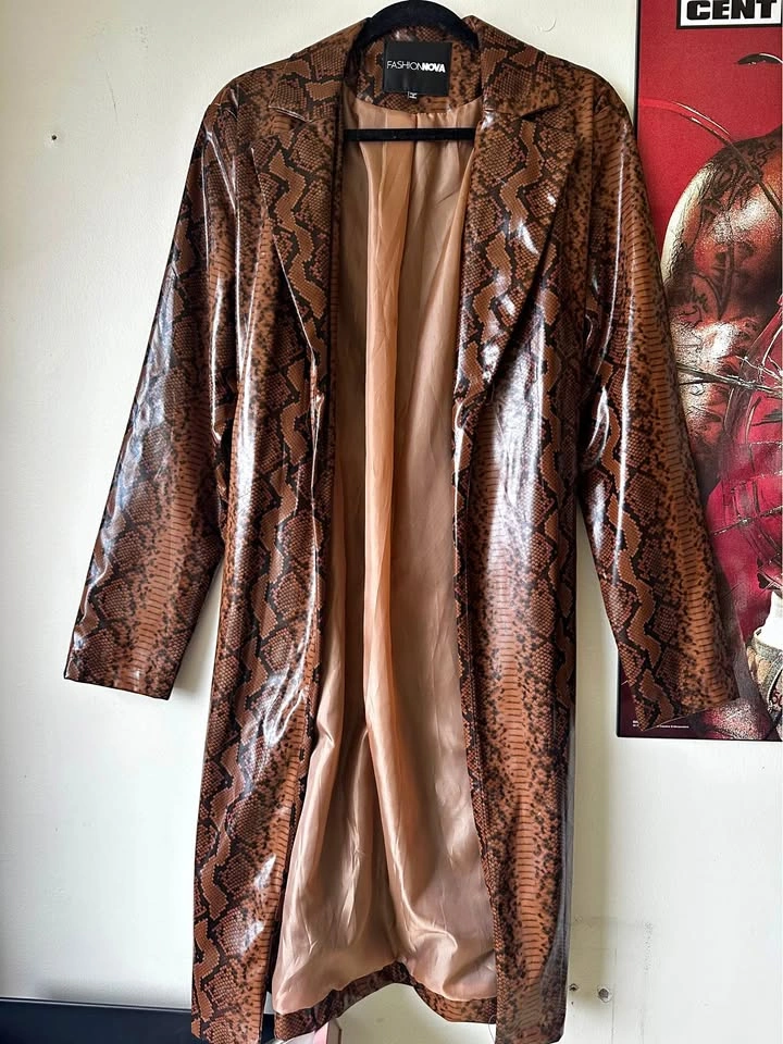 Fashion Nova Snakeskin Print Trench Coat Size S