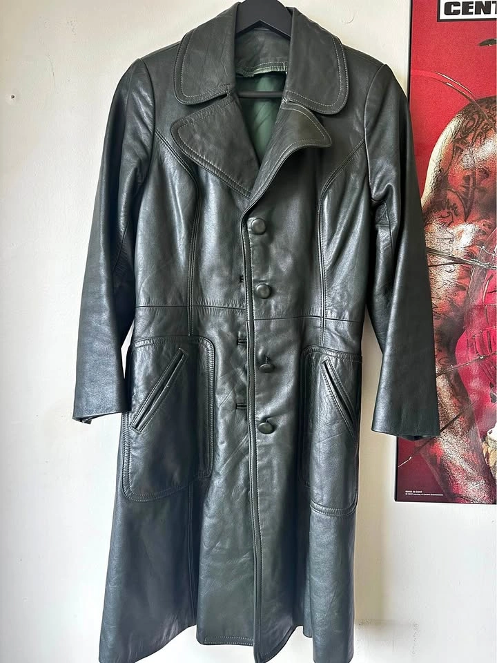 Vintage Dark Green Leather Trench Coat