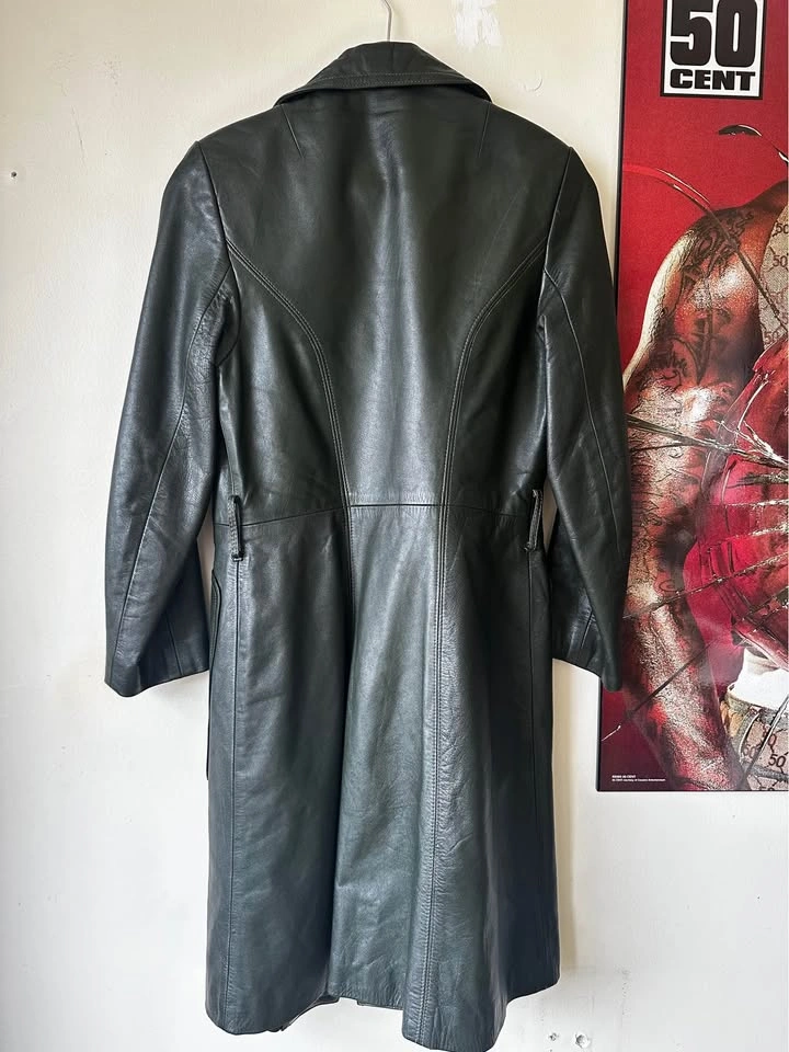 Vintage Dark Green Leather Trench Coat - photo 2