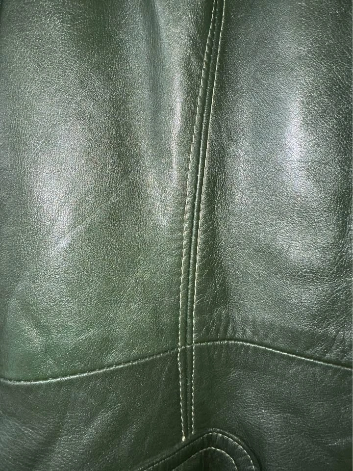Vintage Dark Green Leather Trench Coat - photo 3
