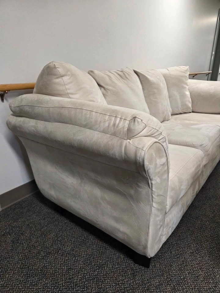 Beige Suede Sofa With Ottoman Delivery Available - photo 2
