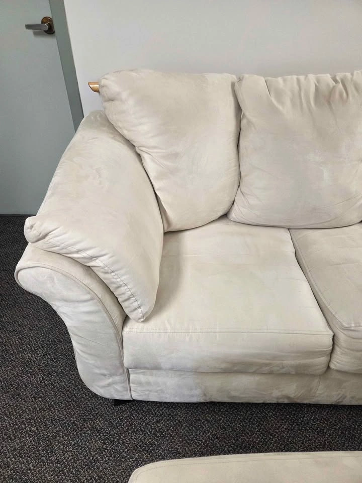 Beige Suede Sofa With Ottoman Delivery Available - photo 3
