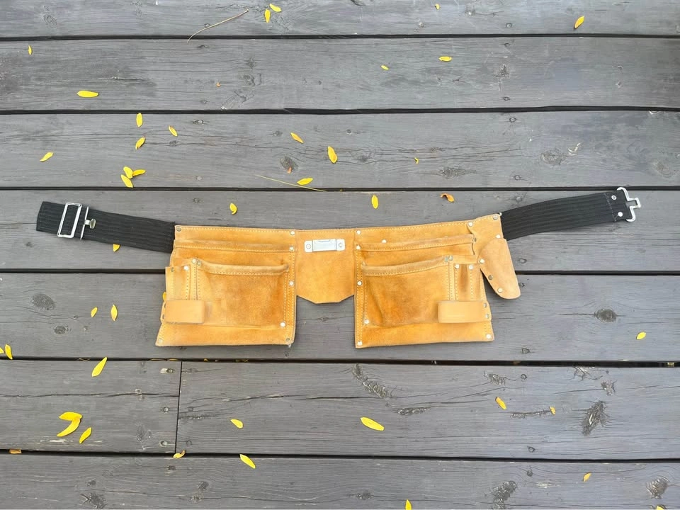 Leather Carpenter’s Tool Belt – Double Pouch, Adjustable