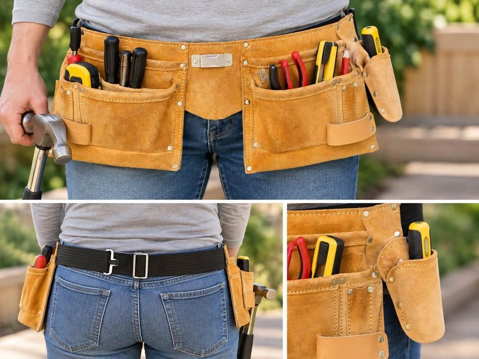 Leather Carpenter’s Tool Belt – Double Pouch, Adjustable - photo 3