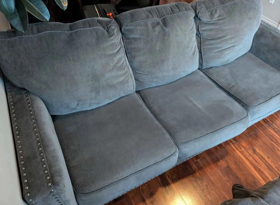 Grey Three-Seat Sofa with Nailhead Trim Delivery Available - photo 3