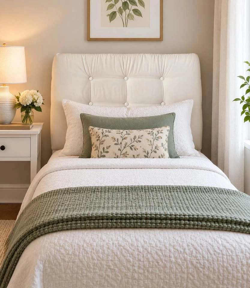 Twin Upholstered Headboard – Cream Tufted Padded Design – 41” Wi - photo 3
