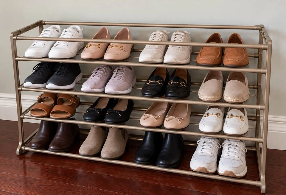 3-Tier Plastic Shoe Rack – 90 cm Long – Bronze/Taupe Finish - photo 2