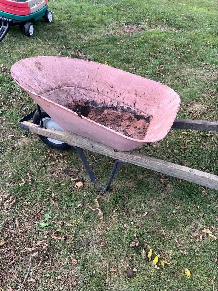 Vintage Pink Metal Wheelbarrow - photo 2