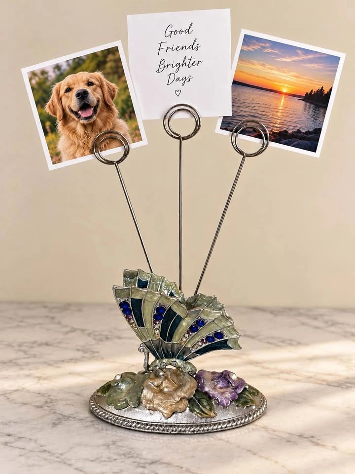 Decorative Butterfly Photo & Card Holder – Jeweled Floral Design