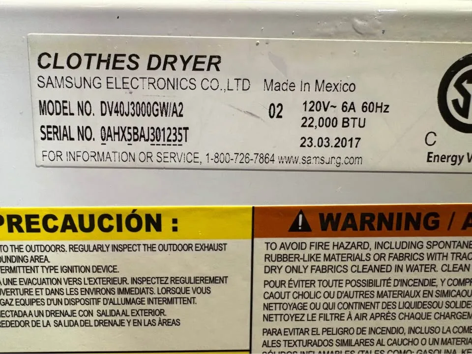 Samsung Natural Gas Dryer 27" image indicator(5)