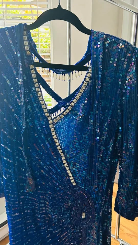 Blue Sequined and Beaded Cocktail Dress - photo 2