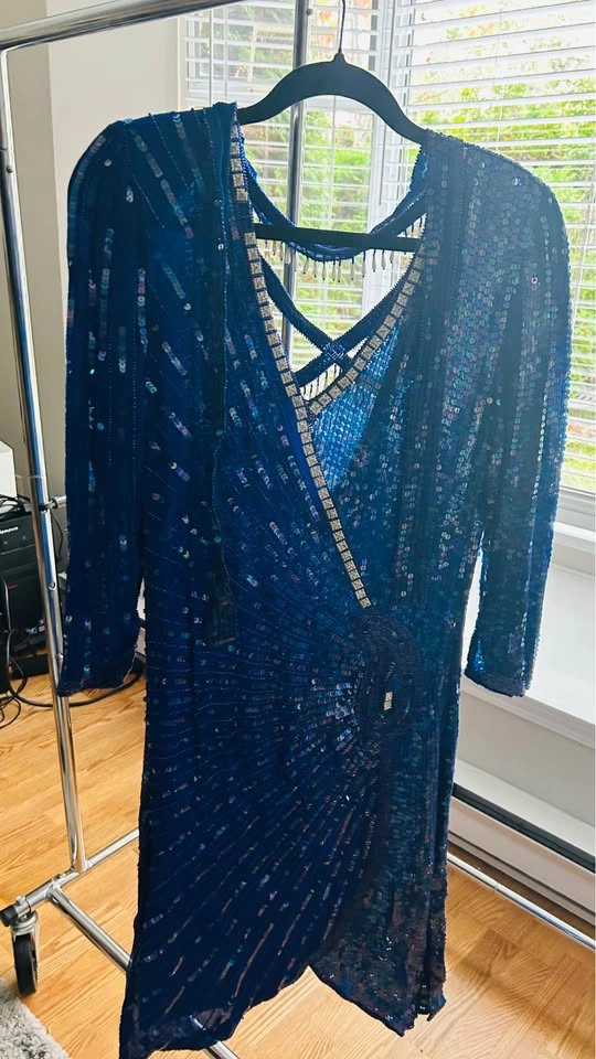 Blue Sequined and Beaded Cocktail Dress - photo 3