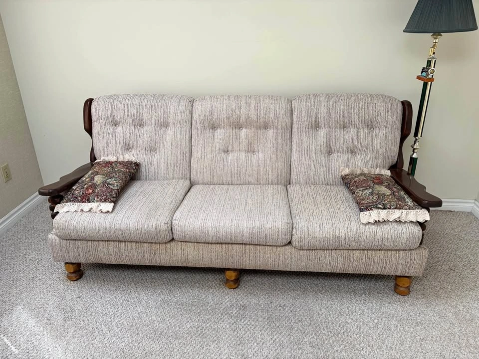 Vintage Wood Frame Sofa and Armchair Set