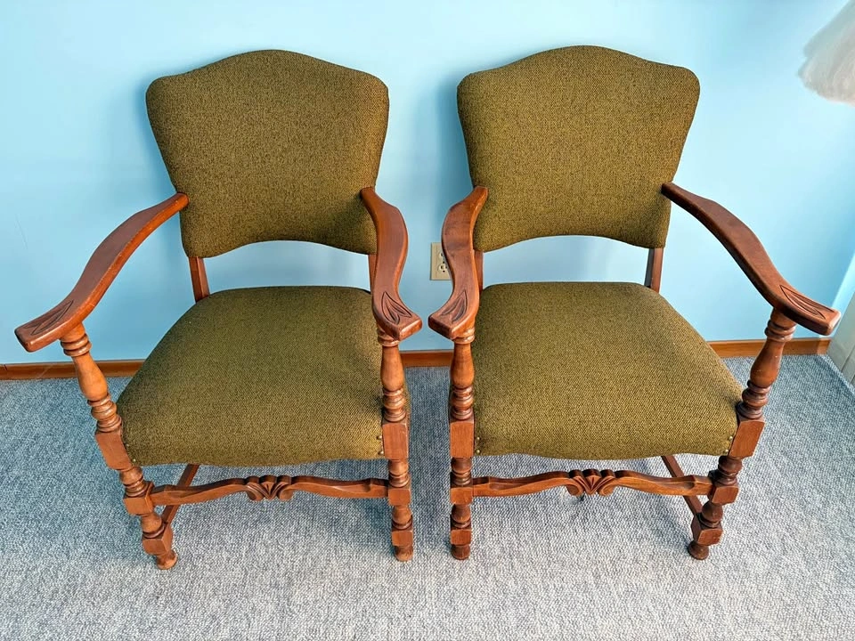 Pair of Vintage Wood Armchairs