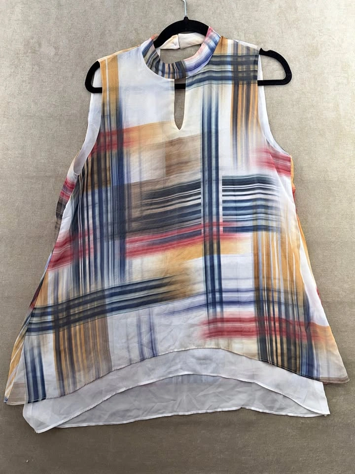 Michael Tyler Abstract Plaid Chiffon Tunic Top - Size Large (NWO