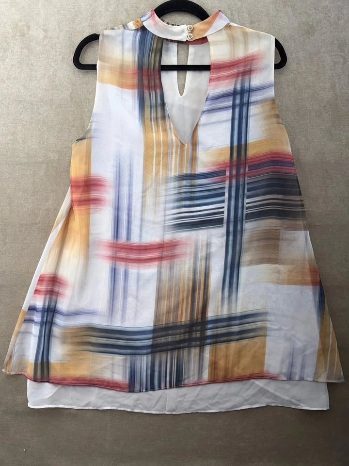 Michael Tyler Abstract Plaid Chiffon Tunic Top - Size Large (NWO - photo 3