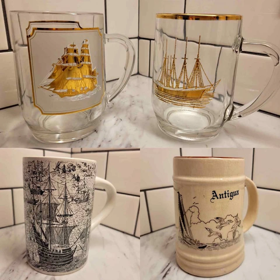 COLLECTIBLE Vintage Nautical Ship Mug Collection - Set of 6