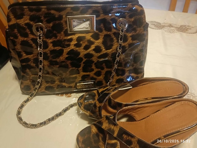Milano Leopard Print Handbag and Sandals Set