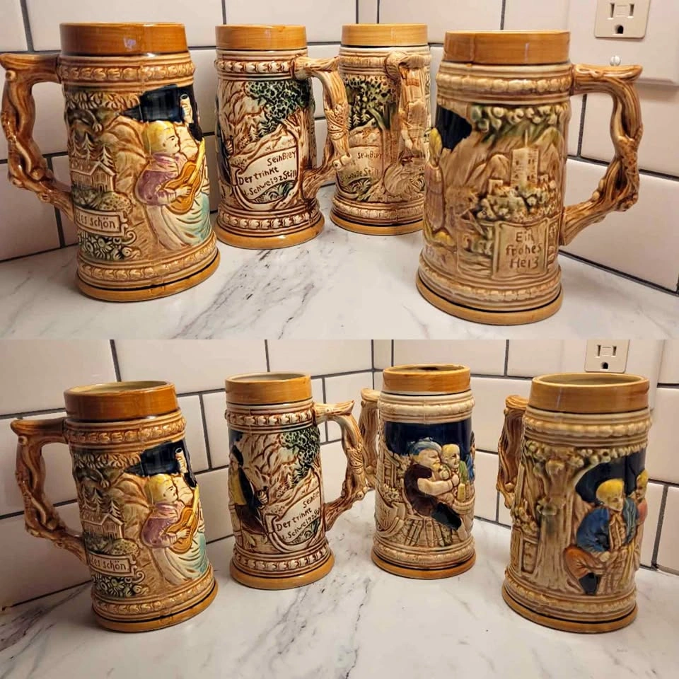 COLLECTIBLE Set of 4 Vintage Japanese Ceramic Beer Steins