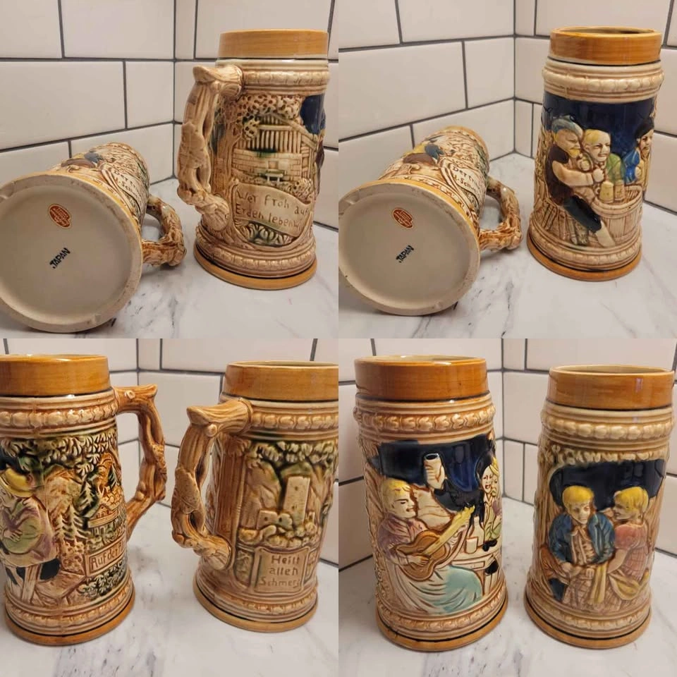 COLLECTIBLE Set of 4 Vintage Japanese Ceramic Beer Steins - photo 3