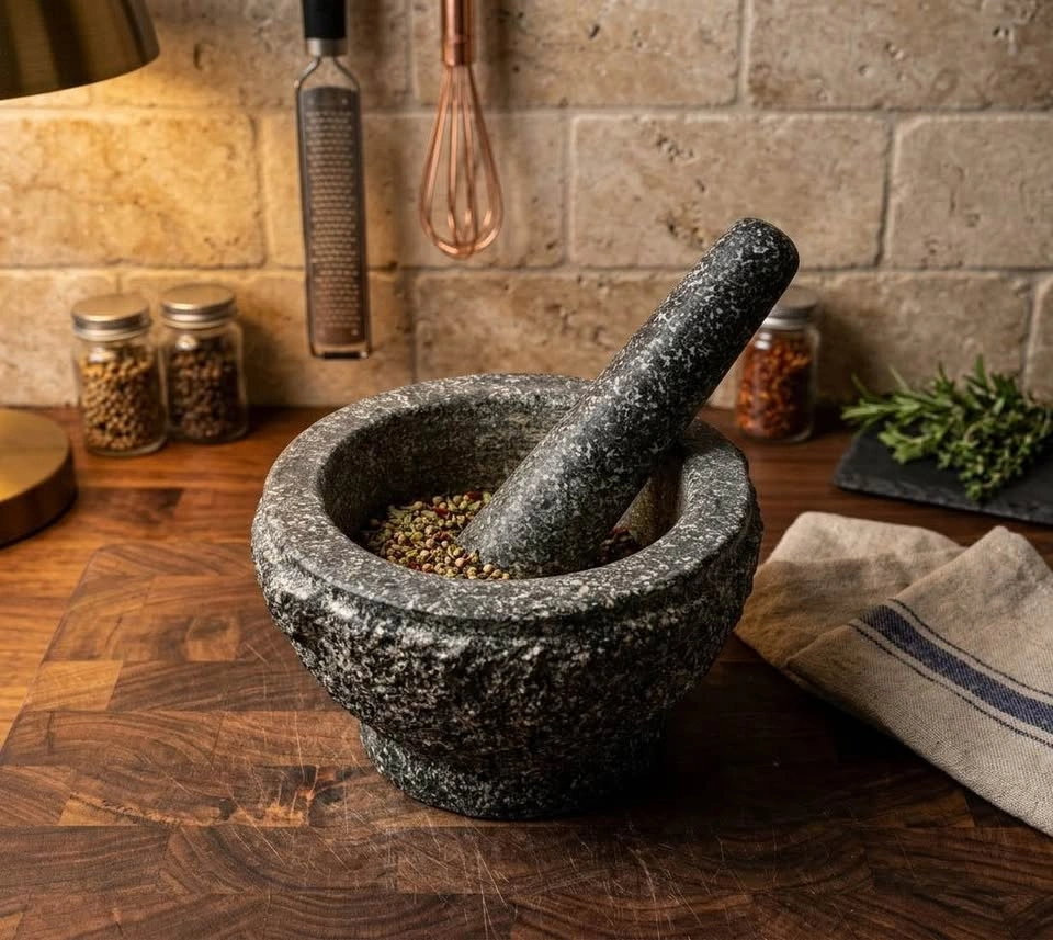 Vintage M.V. Trading 5.5” Solid Granite Mortar and Pestle Set - photo 2