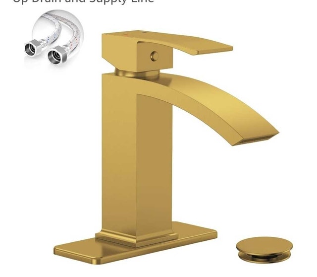Waterfall Bathroom Faucet 1 Hole, Gold with 24” Hoses - photo 2