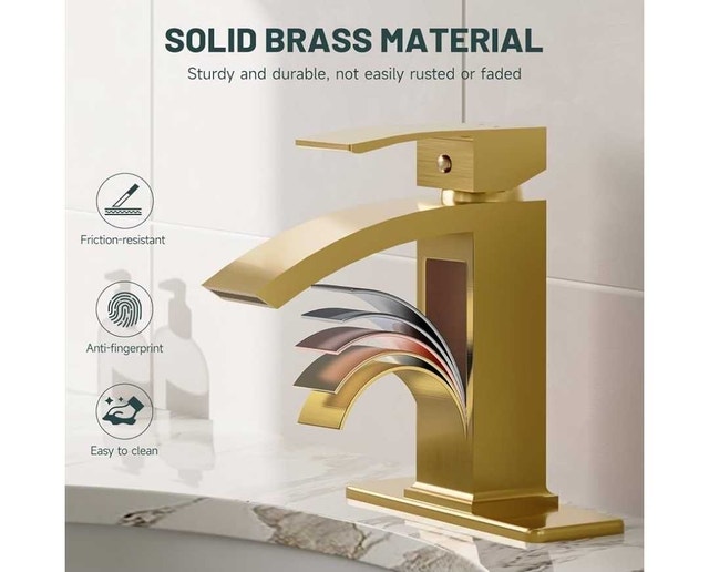 Waterfall Bathroom Faucet 1 Hole, Gold with 24” Hoses - photo 4