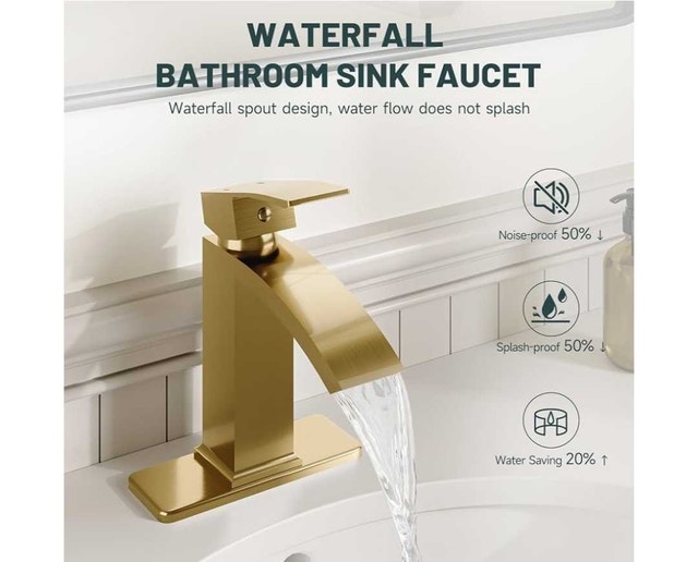 Waterfall Bathroom Faucet 1 Hole, Gold with 24” Hoses - photo 5