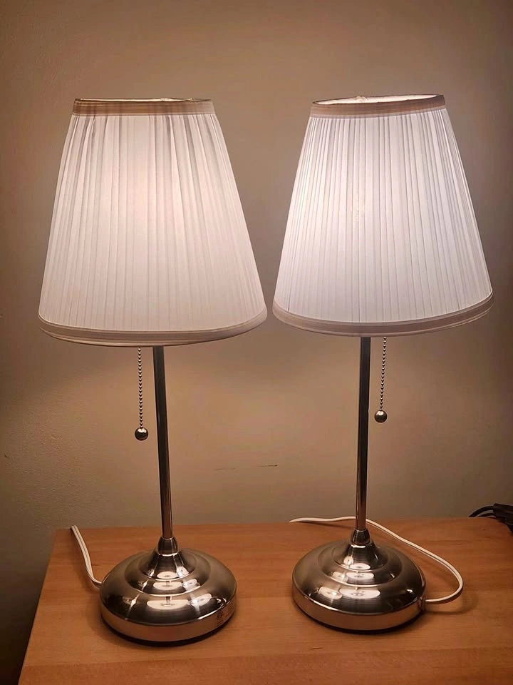 IKEA ÅRSTID Table Lamps (Set of 2) - Brushed Nickel & White Shad