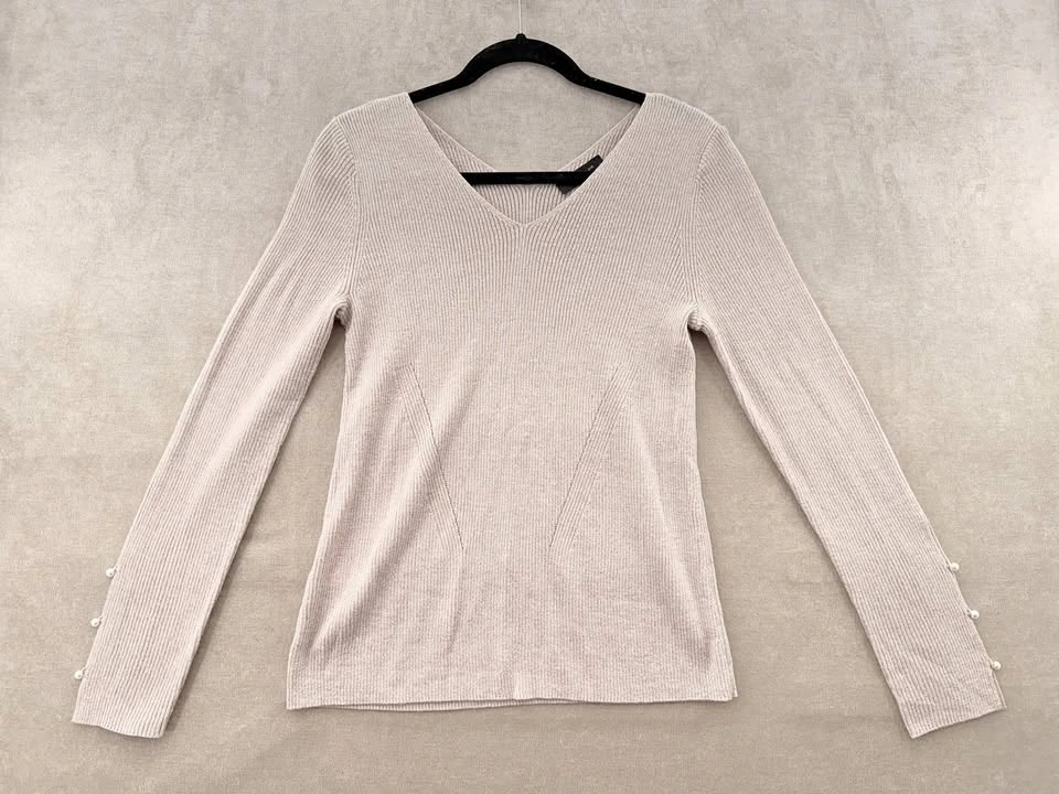 Ann Taylor Metallic Ribbed V-Neck Sweater with Button Cuffs