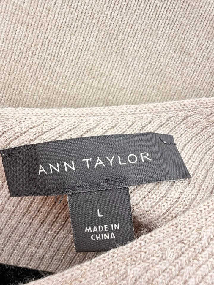 Ann Taylor Metallic Ribbed V-Neck Sweater with Button Cuffs - photo 2