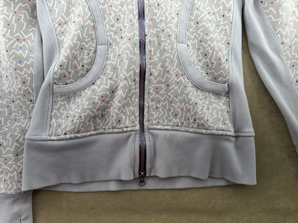 Grey Patterned Full-Zip Hoodie with Multicolor Dots - photo 2
