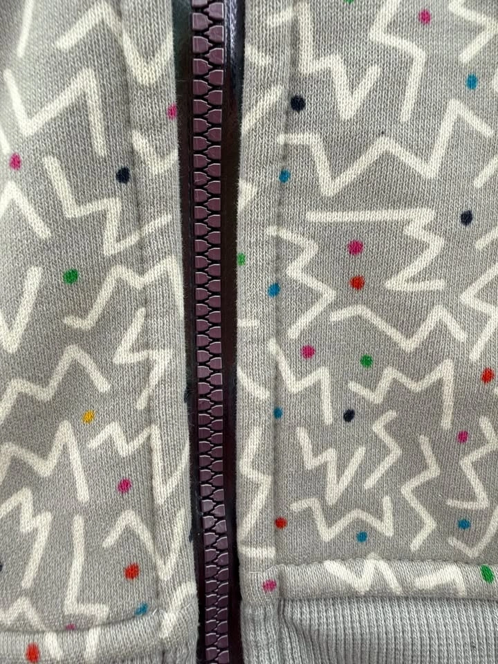 Grey Patterned Full-Zip Hoodie with Multicolor Dots - photo 3