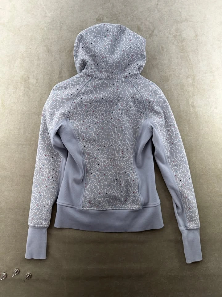 Grey Patterned Full-Zip Hoodie with Multicolor Dots - photo 4