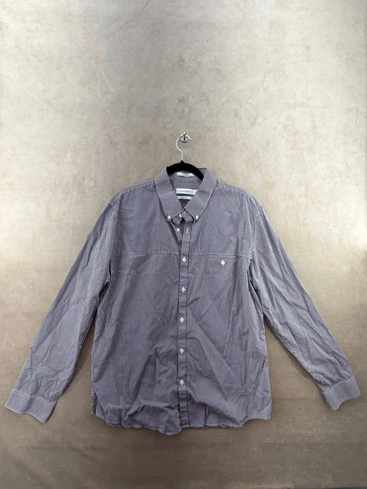 Calvin Klein Black and White Check Button-Up Shirt - Men's XL