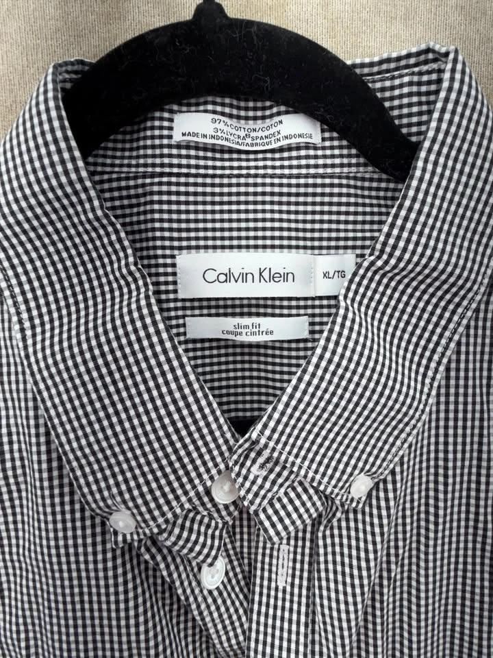 Calvin Klein Black and White Check Button-Up Shirt - Men's XL - photo 2