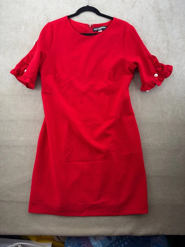 Karl Lagerfeld Paris Red Ruffle Sleeve Sheath Dress - Size 12