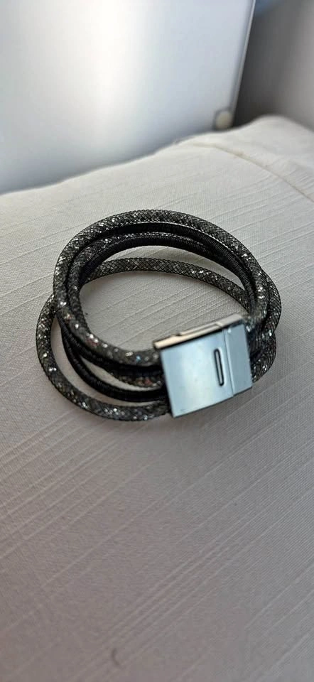 Sparkly Black Crystal Mesh Double Wrap Cuff Bracelet
