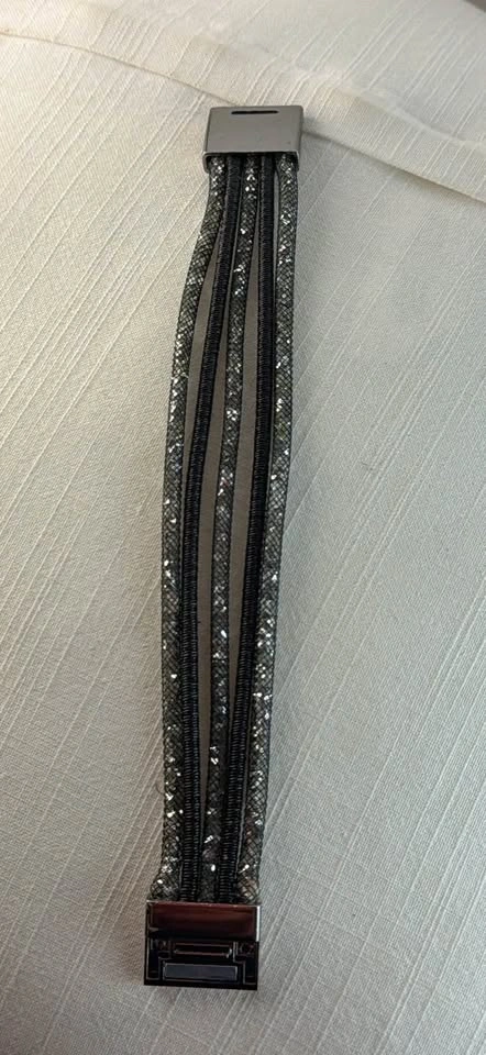 Sparkly Black Crystal Mesh Double Wrap Cuff Bracelet - photo 3