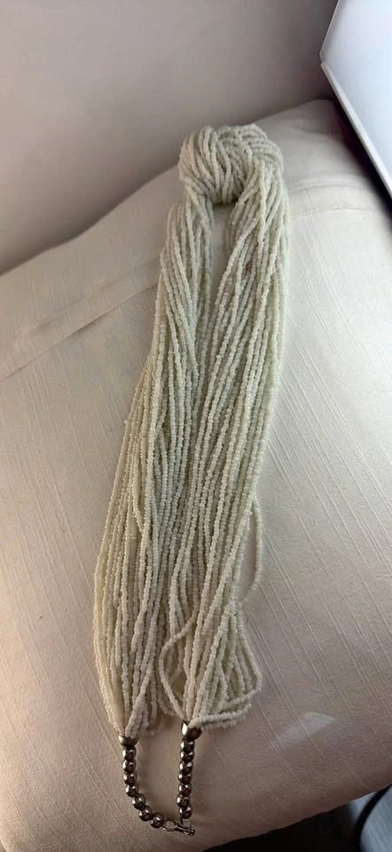 Vintage Multi-Strand White Glass Seed Bead Statement Necklace